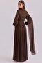 Brooch Detailed Cape Yoryo Silk Hijab Evening Dress Brown 1256 - 5