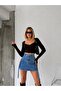 Blue Belted Cargo Pocket Full Fit Denim Jeans Skirt - 2