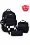 4-Piece Tsylon Fabric Waterproof Primary School Bag Set with Lunch Bag, Pen Holder and Accessory Bag