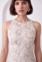 Women's Beige Halter Neck Floral Patterned Midi Event Dress - 3