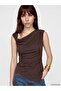 Lcw Vision Brown Draped Collar Asymmetrical Cut Gathered Blouse