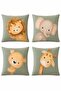 Green Safari Patterned 4-Piece Children's and Baby Pillowcase Set - 3