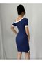 Women's Short Sleeve Asymmetric Cut Collar Stripe and Accessory Detailed Modal Dress - 3