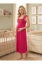 New Season Fuchsia Lace Detailed Design Buttoned Wide Strap 100% Cotton Maternity Maternity Dressing Gown Nightgown Set of 2 - 7