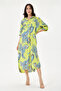 Pistachio Green Italian Shawl Pattern Side Slit Folded Long Sleeve Oversize Shirt Dress Size 40 - 44