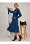 Women's Long Sleeve Button Belt Detailed Denim Dress - 2