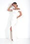 Women's Floral Madonna Collar Draped Lined Crepe Satin Long Dress - 2