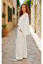 Muslin Bat Sleeve Crop Blouse and Wide Leg Pants Set - 2