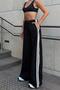 Black Side Striped Waist Tie Pocketed Atlas Fabric Women's Sweatpants - 4