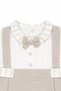 Baby Boy White Beige Striped Overalls with Suspender Bow Tie and Striped Detail - 3
