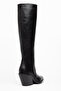 Black Matte Leather Metal Toe Cap Below the Knee Flat Zippered Western Cowboy Boots - 3