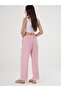 Pink Striped Adjustable Waist Linen Cotton Trousers - 2