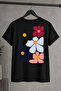 Pastel Flowers Design 100% Cotton Half Oversize Black T-Shirt