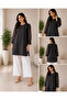 - Black Cotton A-Line Modest Shirt with Sheer Sleeves & Contrast Button Detail