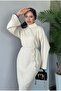 Belt Detailed Long Knitwear Dress 130 cm