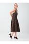 Bitter Brown Linen Blend Halter Neck Midi Dress