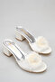 Lace Detailed Feathered Bridal Slippers White Thick Heeled Wedding Engagement and Dowry Slippers - 3