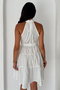 Women's Ecru Halter Neck Layered Mini Dress with Belt - 6