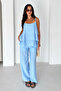 Women's Ecru Strappy Layered Blouse Palazzo Trousers 2-Piece Set