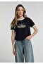 Regular Fit Round Neck Printed Women's Navy Blue Short Sleeve T-Shirt