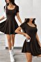 Women's Short Sleeve Square Collar Pocket Detailed Diving Suit Jumpsuit