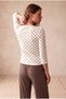 Women's Ecru Polka Dot Crinkle Fabric Slim Fit Boat Neck 3/4 Sleeve Blouse Roscoe - 4