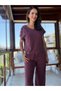 Burgundy Gold Detailed Tensel Blouse and Pants Set - 5
