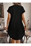 Women's Short Sleeve V-Neck Short Linen Dress - 3