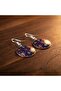 Copper Navy Blue Gold Mandala Patterned Dangle Earrings - 6