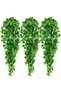 HOOTO 3 pcs Artificial Hanging Ivy Vine Plants Fake Hanging Plant Faux Greenary Vine Outdoor UV Resistant Plastic Plants for Wall, Wedding Party Decor Green No Baskets