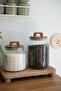 Ligna Set of 2 Acacia Vacuum Lined Striped Glass Jars with Lids 2000 ml & 3000 ml - 2