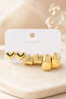Gold 3-Piece Earring Set with Heart Texture and Oval New Fashion Earring Set