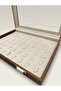 New Glass Covered Suede Fabric Milk Coffee 34 cm / 24 cm Ring Tray with Tabs - 5