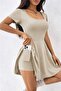 Women's Short Sleeve Square Collar Pocket Detailed Diving Suit Jumpsuit - 3