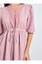 Pink Lace Trim A-Line Midi Dress - 3