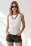 Women's White Waist-Cinched Sleeveless Cotton Blouse Blz-19003430 - 2