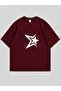 Unisex Y2K Star Printed Oversized T-Shirt Burgundy