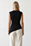 Women's Black Degaje Collar Lycra Asymmetrical Cut Viscose Knitted Blouse Alc-X15577 - 4