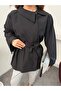 Women's Belted Oversize Long Shirt with Tassel Cuffs - 3