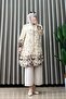 Sevcan Pants Suit Viscose Fabric Women's Brown Printed Collar Openable Buttoned Hijab Tunic