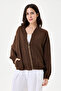 Brown Italian 100% Linen Embroidered Zippered Low Sleeve Oversize Linen Blouse Blouse Size 38 - 44 - 5