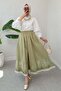 Fisto and Embroidery Detailed Skirt 2329 - Light Khaki - 4