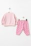 Baby Girl Top and Bottom Set with Checkerboard Pattern and Embossed Heart Print - 3