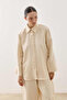 Multi-Button Striped Textured Shirt Ecru