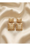 Cream Square Stone Gold Color Geometric Earrings