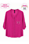 Large Size V-Neck Buttoned Stone Embroidered Capri Sleeve Pocket Thin Women's Shirt - 2
