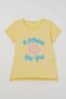 Girl's Short Sleeve T-Shirt with Embossed Flowers & Printed Text, Ages 5-10, Yellow