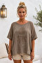 Mink Pool Collar Low Sleeve Sequin Detail Mesh Detail Casual Linen Look Woven Blouse 65 66