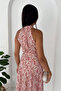 Women's Halter Neck Patterned Long Dress – Stylish Design with Belt - 2