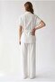 2155 Women's Linen Look Buttoned Shirt and Trousers Set White - 4